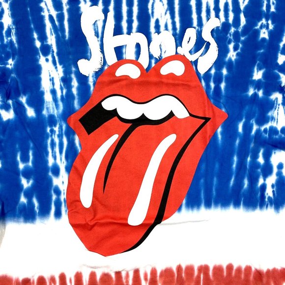 The Rolling Stones 2019 No Filter Tour Itinerary Tee -Tie Dye Blue & Red - L - Picture 2 of 7